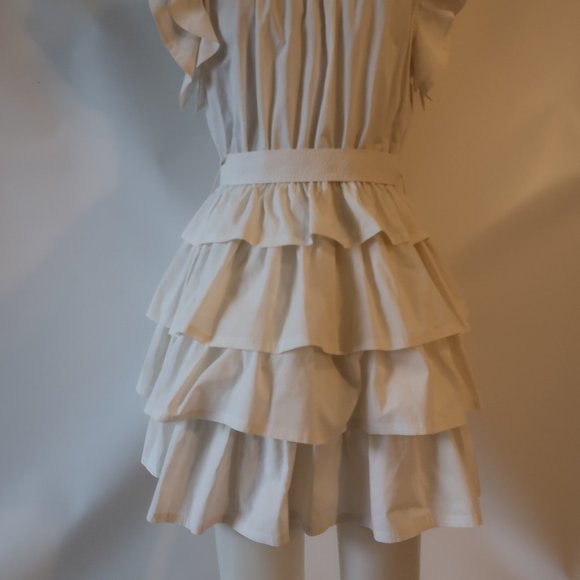 Womens Ulla Johnson Honoria White Ruffle Tiered Mini Split Neck Belted Dress 10* - Picture 14 of 16